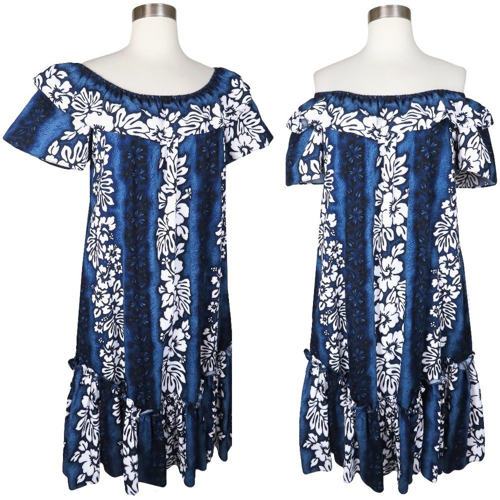 Hibiscus Blue Hawaiian Print Bodycon Dress